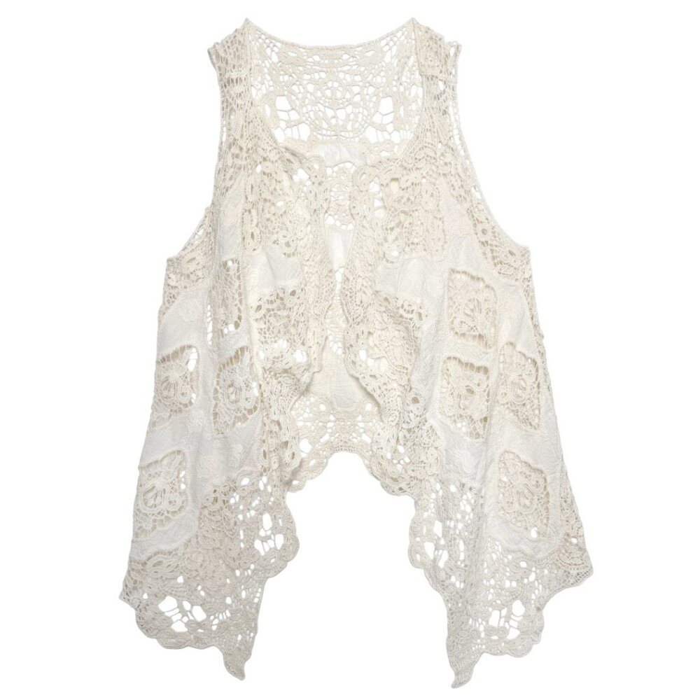 Y2K FESTIVAL BOHO CROCHET VEST ROMANTIC COTTON GORPCORE GRANOLA HIPPIE OS
